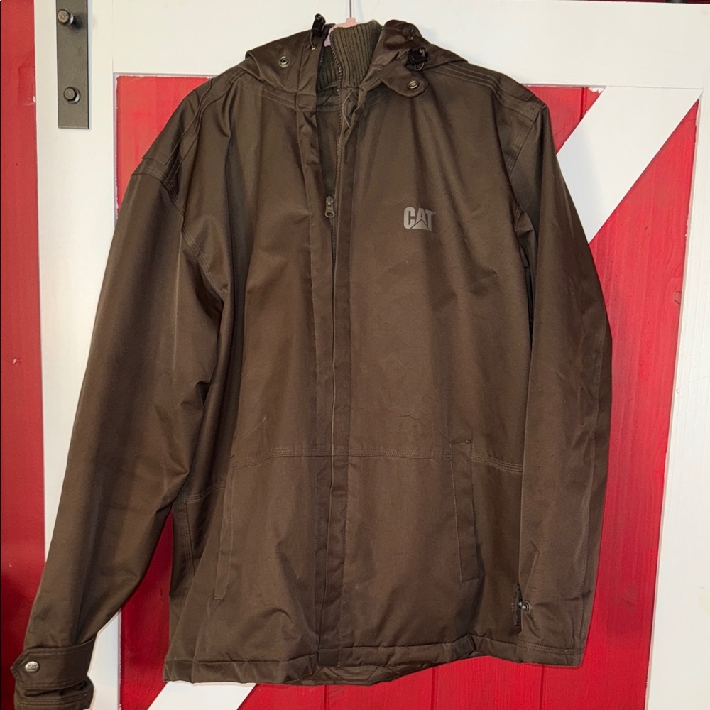 CAT Caterpillar Ridge Jacket Mens Large Brown Water Resistant Windproof Workwear